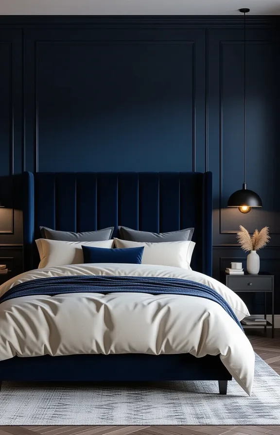 medium shot eye-level view bedroom's bed area. The