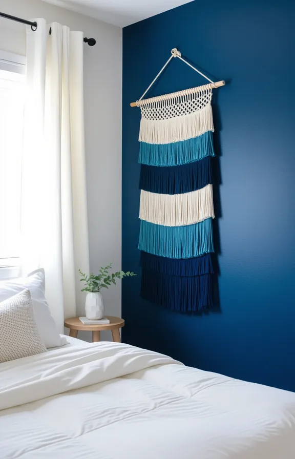 medium shot eye-level view blank bedroom wall. The