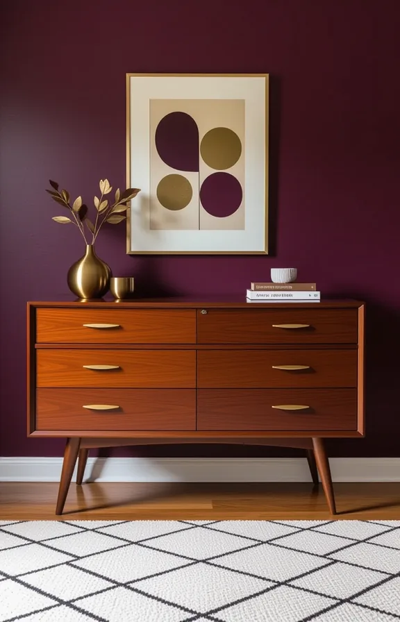 vintage mid-century modern dresser with tapered legs placed