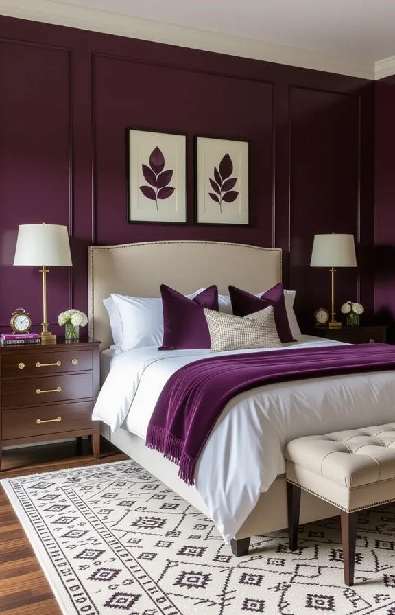 Three-quarter view full bedroom scene with bed nightstands