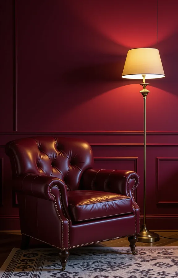 Three-quarter view plush armchair bedroom corner illuminated single