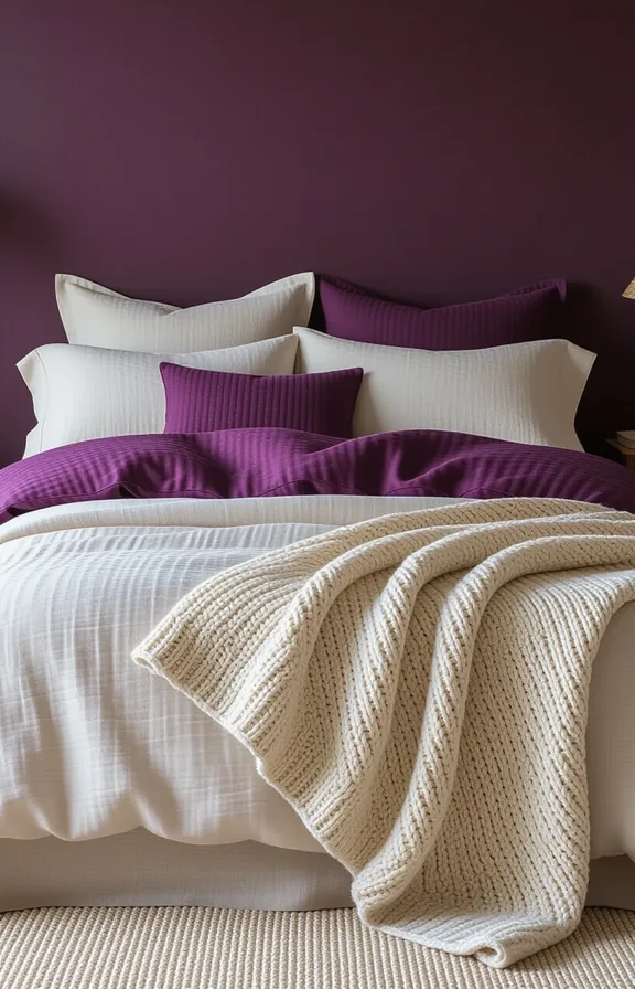 layered bedding featuring textured linen sheets and knitted