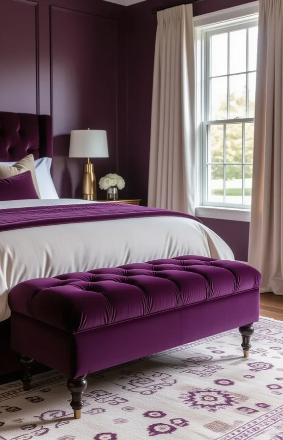 tufted velvet bench upholstered plum the foot bed
