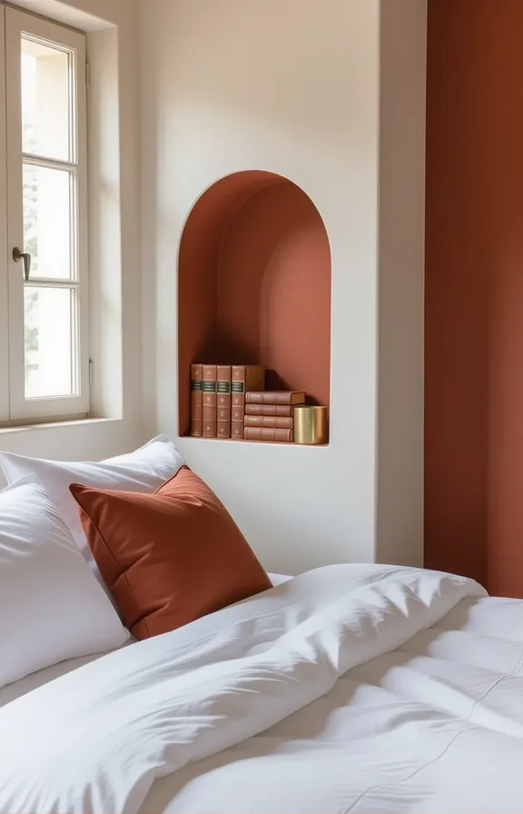 Medium shot bedroom with niche the wall painted