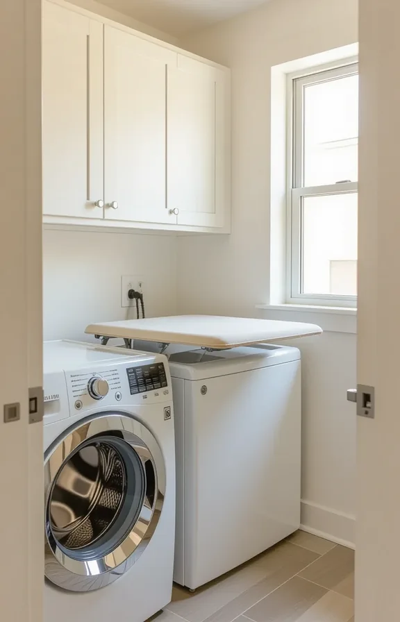 3/4 view small apartment laundry area with plain