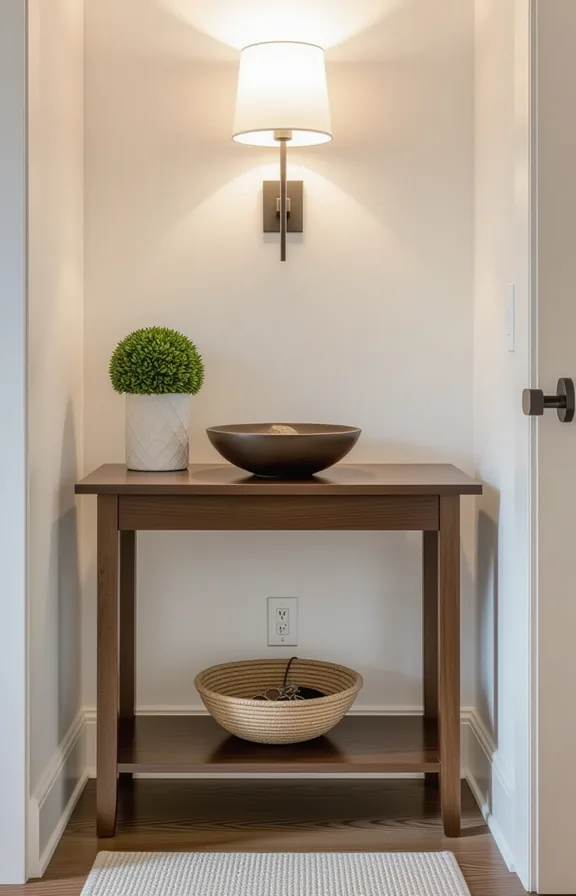 Medium shot very slim console table against plain