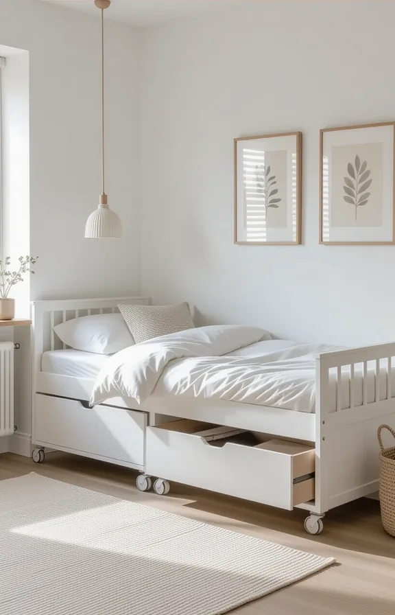Medium shot low-profile bed frame wheels with storage