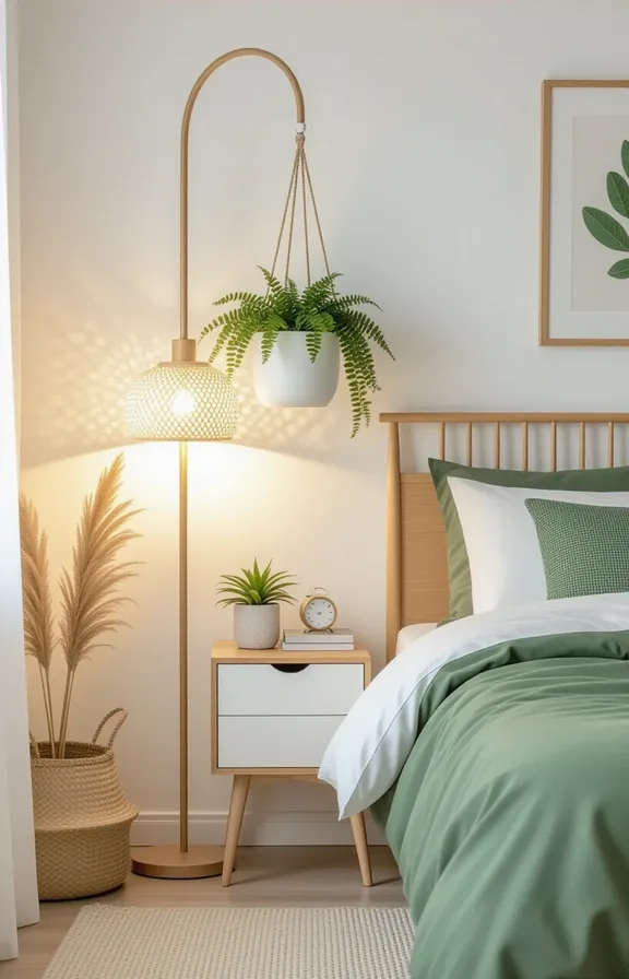 tall floor lamp with hanging planter attachment bedroom
