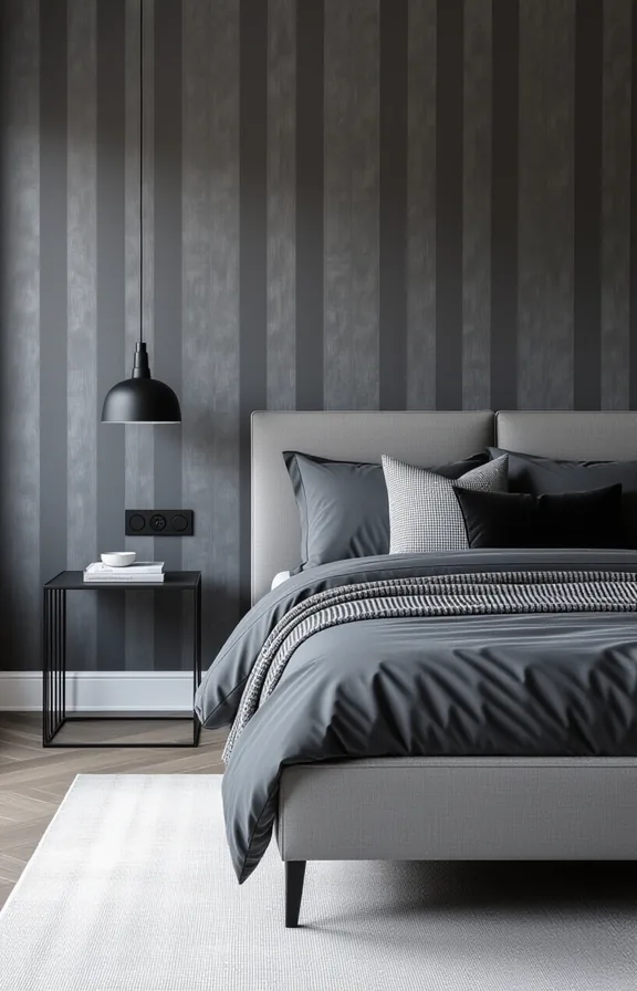 bedroom with textured charcoal grey and light grey
