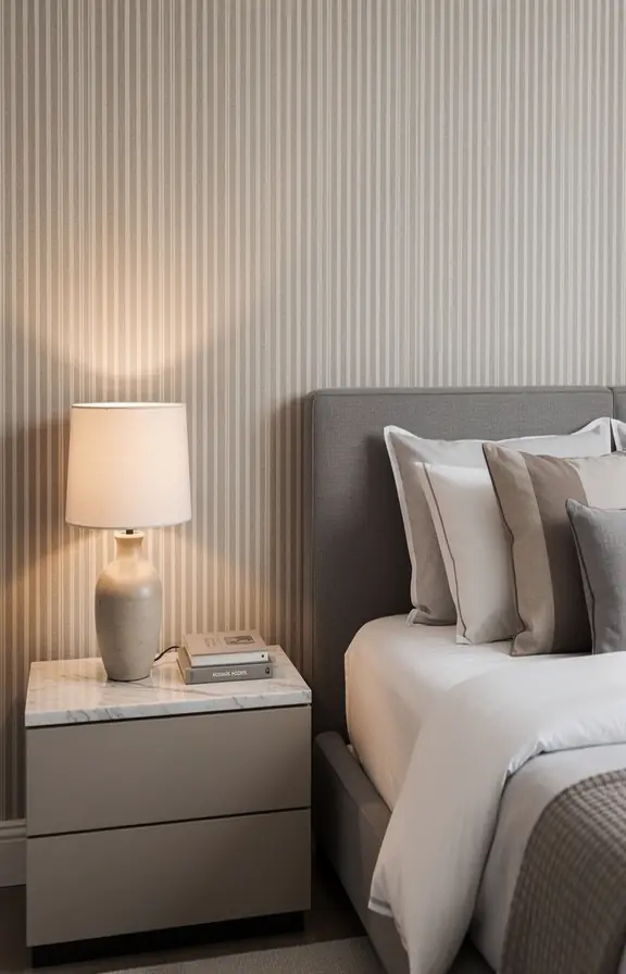 Taupe and White Mini-Stripes