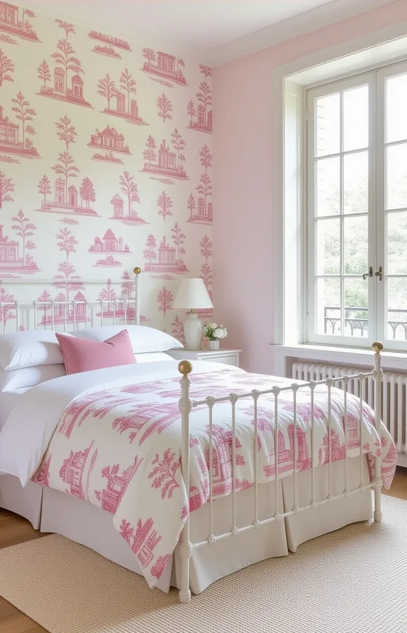 medium shot eye-level view bedroom accent wall. The