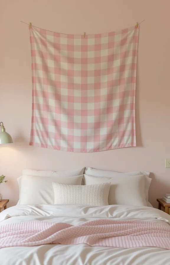 medium shot eye-level view bedroom wall above bed.