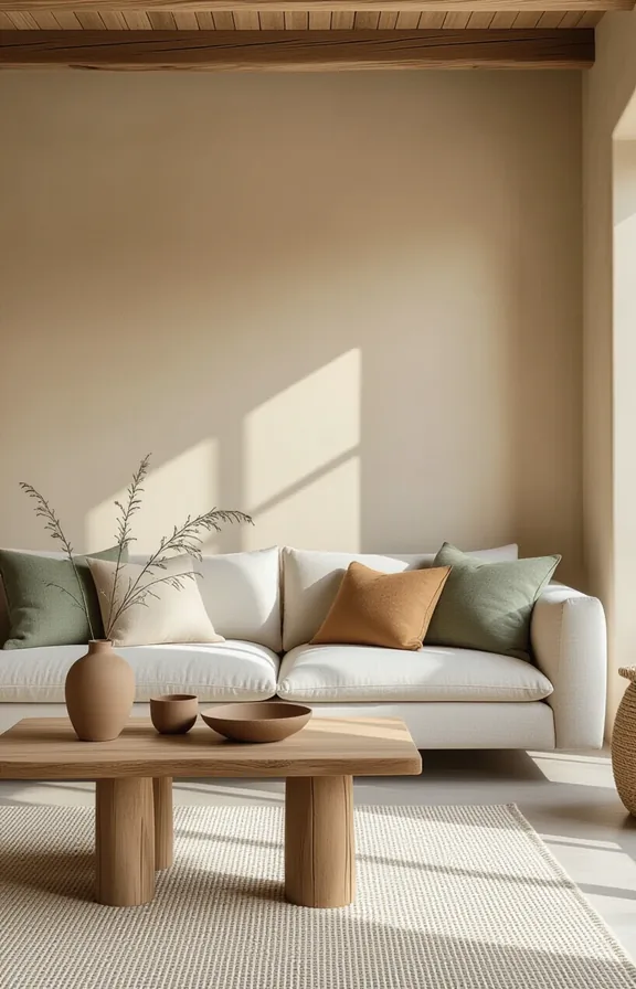 Medium shot organic clay plaster wall covering the