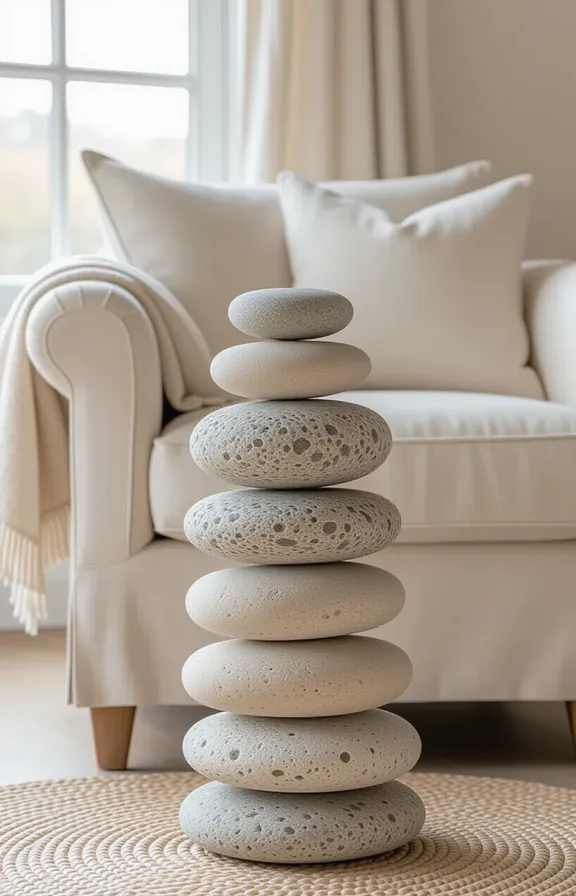 Medium shot imperfect stack pebble stones serving side