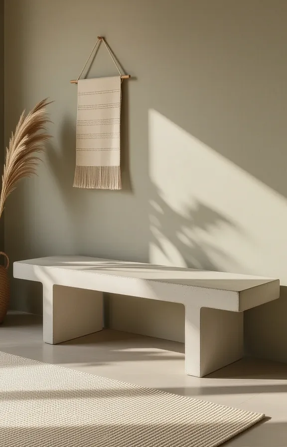 Medium shot earth-toned poured concrete bench used seating