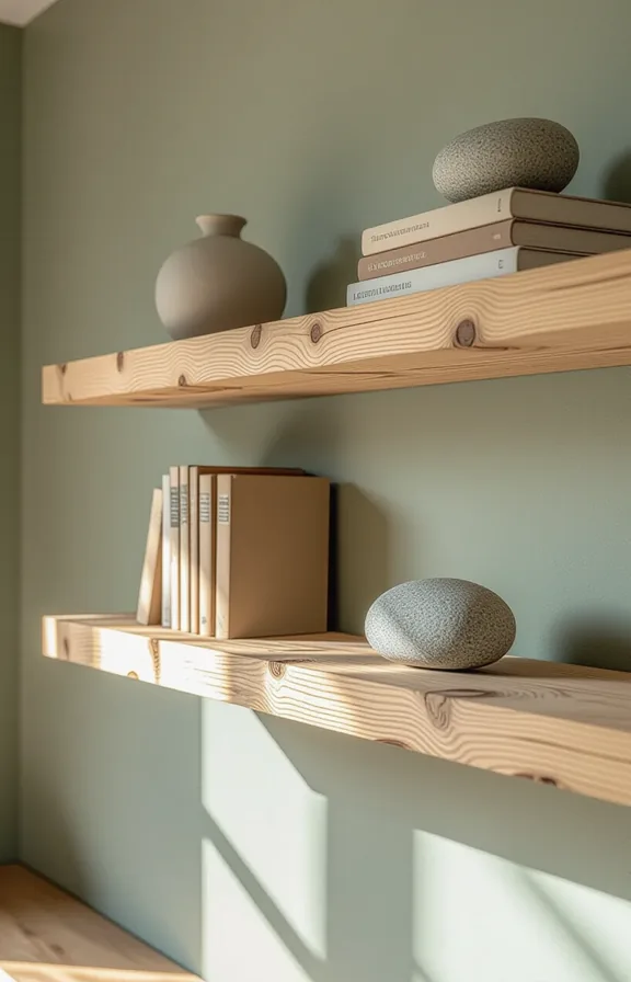 Medium shot bare wood shelf with visible knots