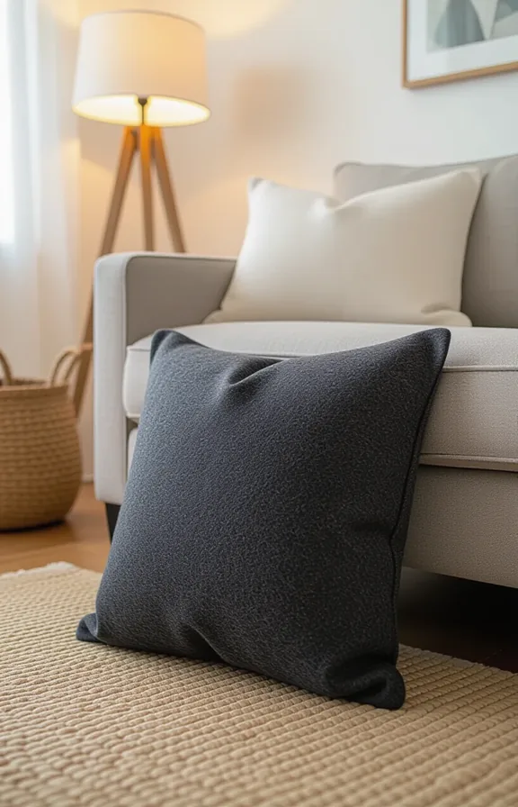 Medium shot charcoal gray felt floor pillow living