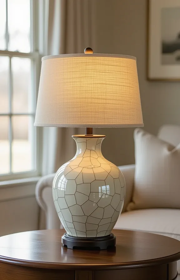 Medium shot subtle crackle glaze lamp living room